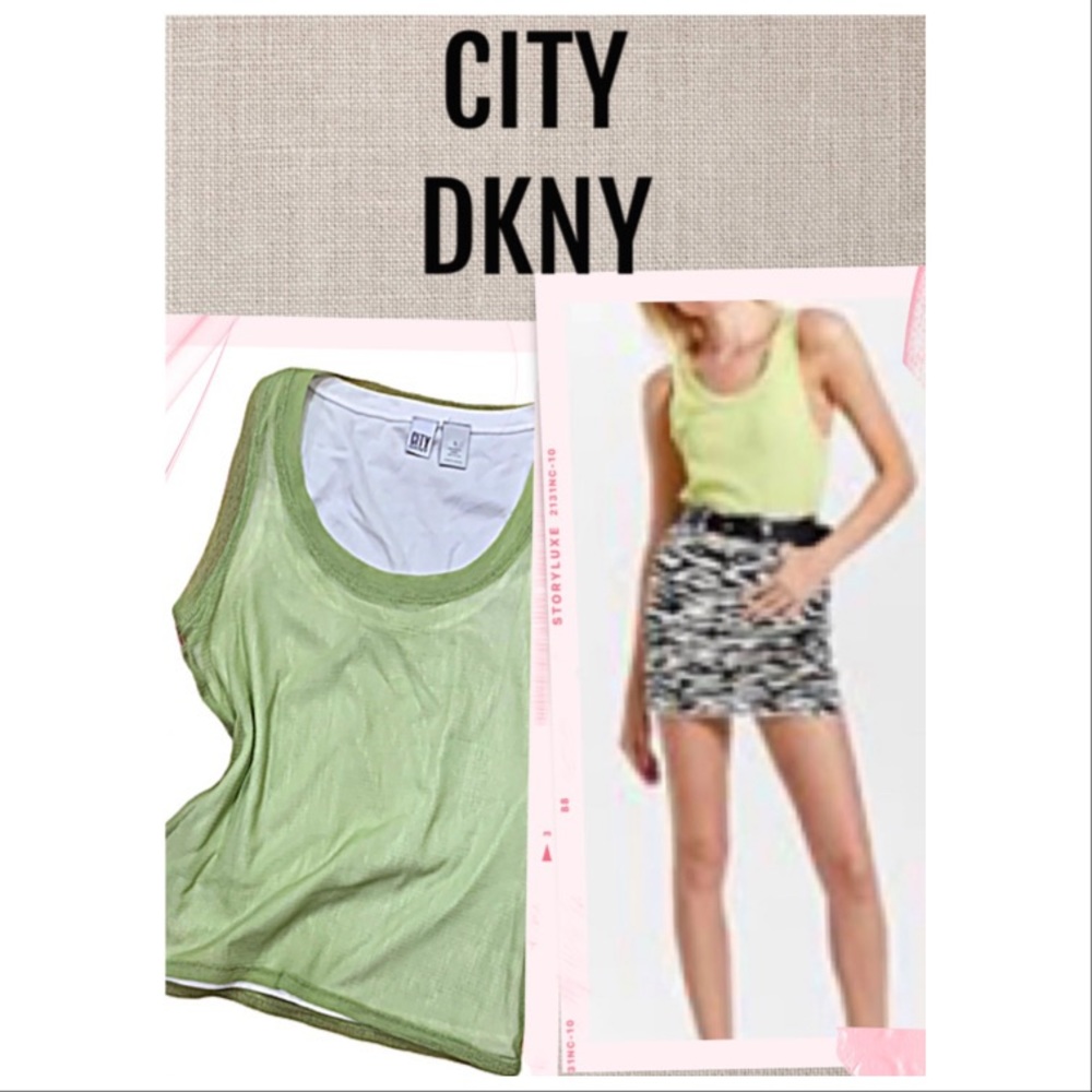 DKNY Tank Top light green mesh tank top lined Size S